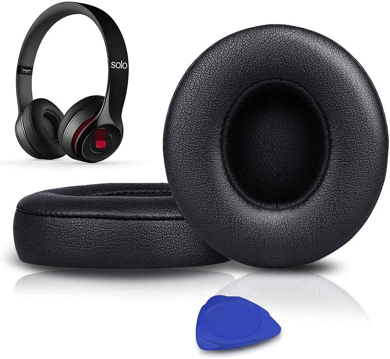 SoloWIT Earpads Cushions Replacement for Beats Solo 2 & Solo 3 Wireless On-Ear Headphones, Solo2 Solo3 Ear Pads with Soft Protein Leather, Added Thickness - Black - Image 1