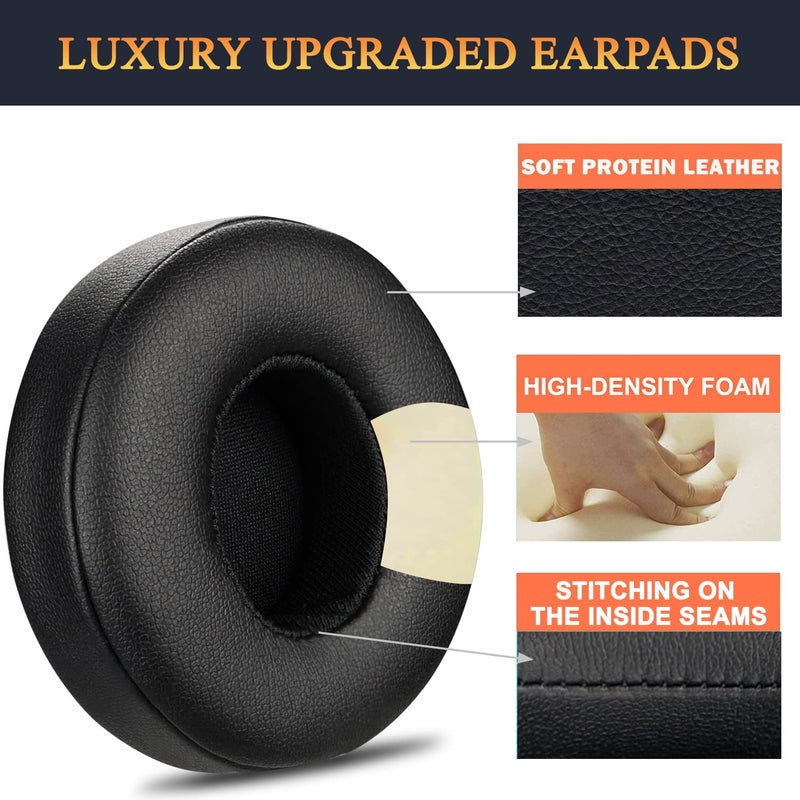 SoloWIT Earpads Cushions Replacement for Beats Solo 2 & Solo 3 Wireless On-Ear Headphones, Solo2 Solo3 Ear Pads with Soft Protein Leather, Added Thickness - Black - Image 5
