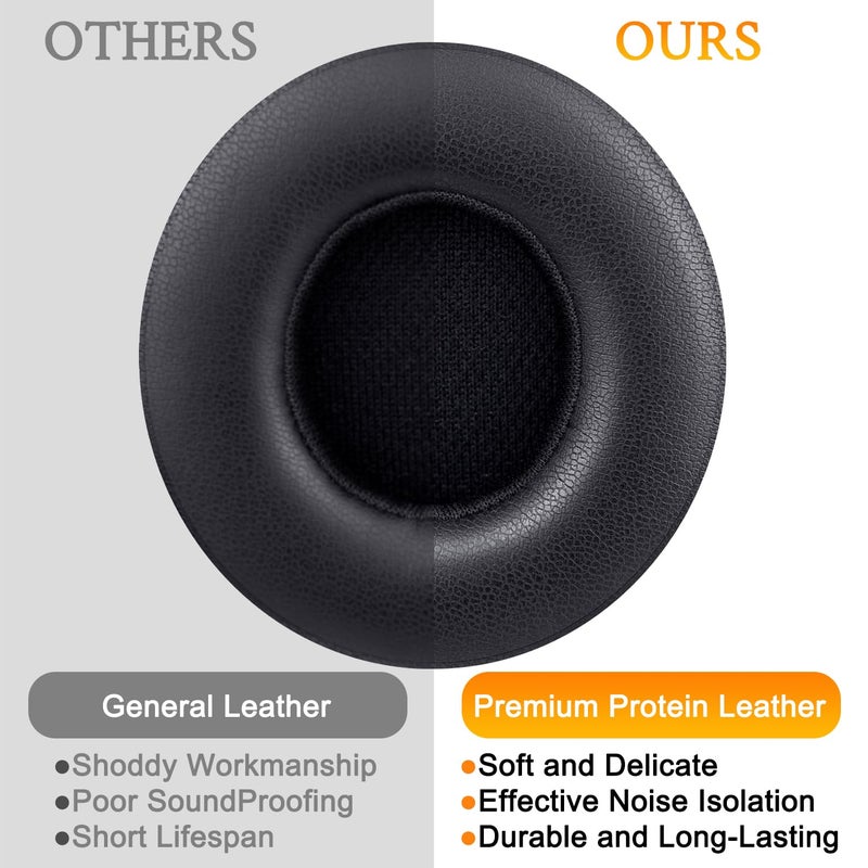 SoloWIT Earpads Cushions Replacement for Beats Solo 2 & Solo 3 Wireless On-Ear Headphones, Solo2 Solo3 Ear Pads with Soft Protein Leather, Added Thickness - Black - Image 4