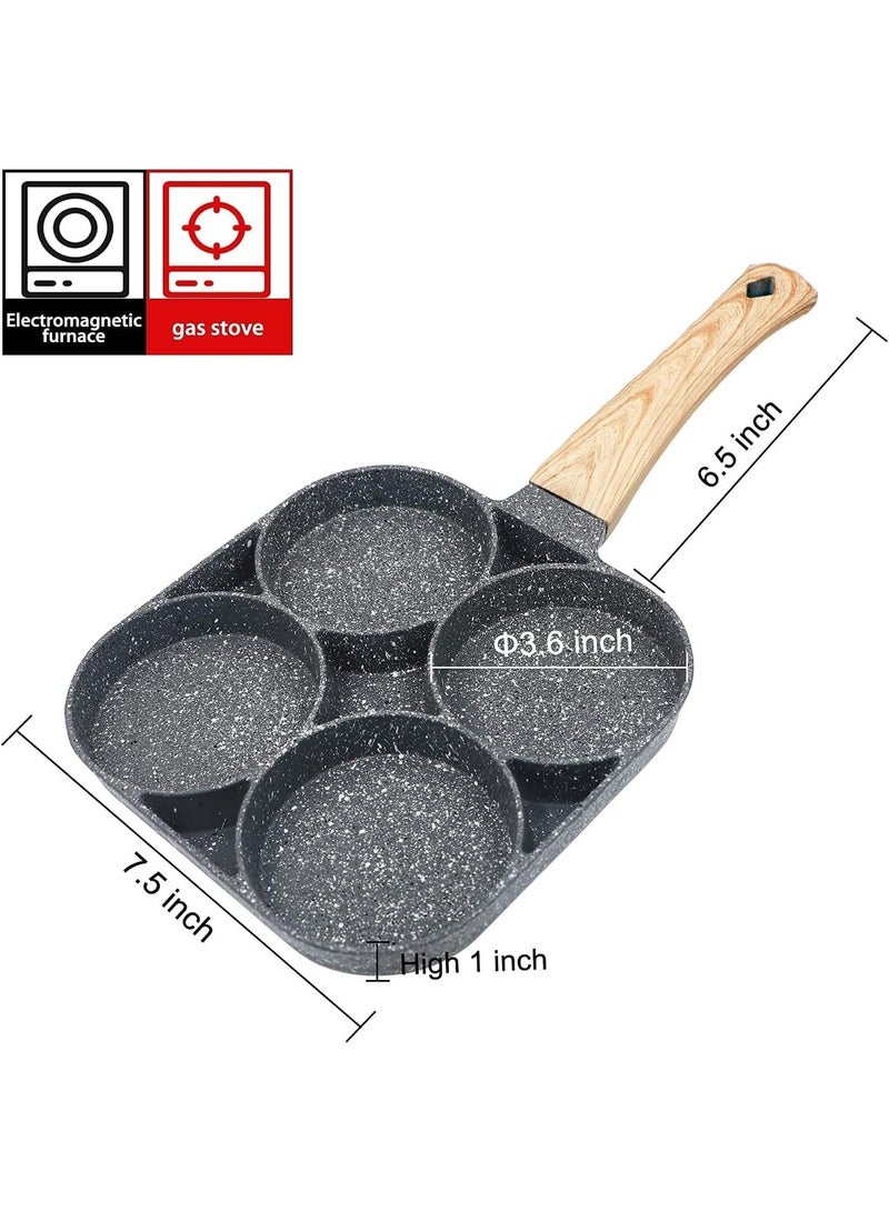 Inabyte 4-Cup Aluminum Non-Stick Egg Pan | 4 Hole Pancake & Breakfast Pan | Wood Handle, Easy to Clean | Ramadan Morning Meal Essential - Image 5
