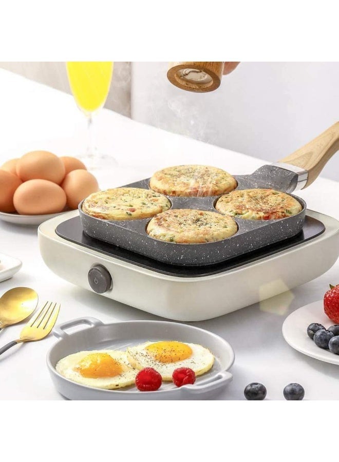 Inabyte 4-Cup Aluminum Non-Stick Egg Pan | 4 Hole Pancake & Breakfast Pan | Wood Handle, Easy to Clean | Ramadan Morning Meal Essential - Image 4