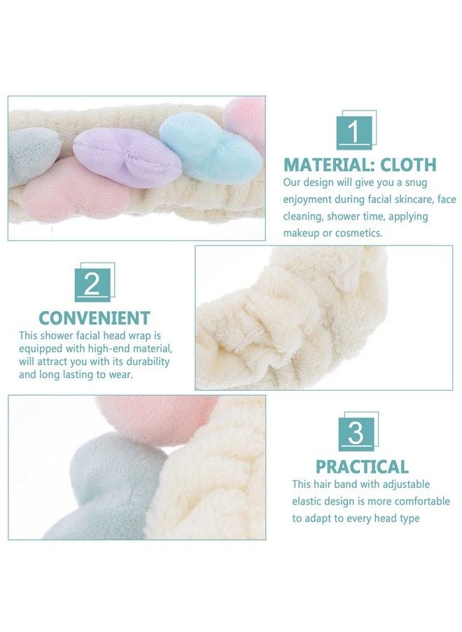 Beaupretty 2Pcs Plush Spa Headband Cute Heart Coral Fleece Makeup Headband Soft Elastic Head Wrap Cosmetic Bow Hair Bands Women Facial Hair Scrunchies For Shower (White)  - Image 4