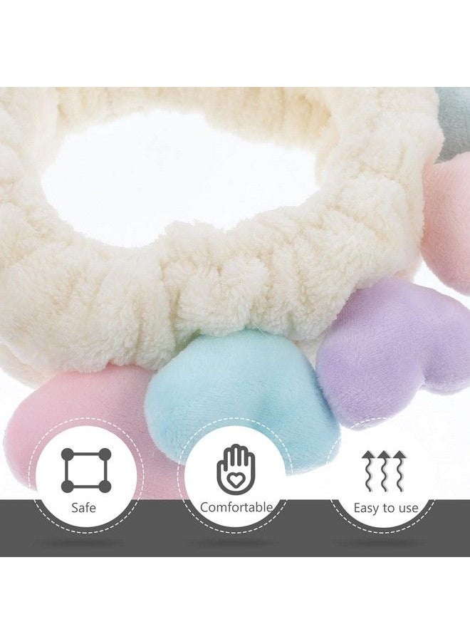 Beaupretty 2Pcs Plush Spa Headband Cute Heart Coral Fleece Makeup Headband Soft Elastic Head Wrap Cosmetic Bow Hair Bands Women Facial Hair Scrunchies For Shower (White)  - Image 3