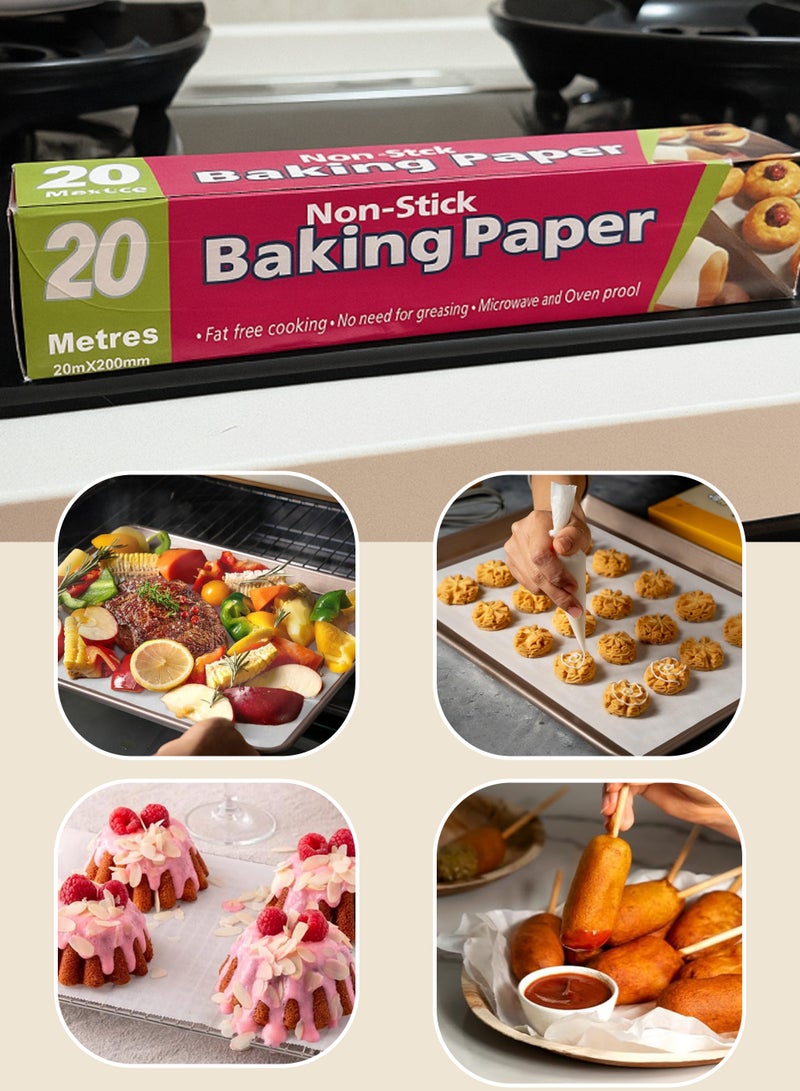 Parchment paper Baking paper (20m*30cm) for bread pastries cupcake - Non-Stick, Chlorine Free, Water&Oil proof, Silicone Coated, air fryer paper special oil blotting roll paper, Oven Food Tray, Baking Pan - Image 1
