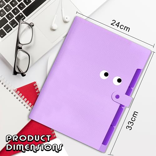 NISUN 5 Pocket Expanding File Folder with Fun Sticky Labels, Letter Size Accordion File Organizer, Portable Folders for Documents, Aesthetic Paper Organizer for School & Office (Purple) - Image 2