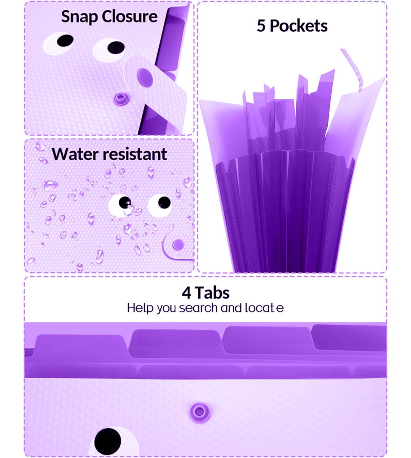 NISUN 5 Pocket Expanding File Folder with Fun Sticky Labels, Letter Size Accordion File Organizer, Portable Folders for Documents, Aesthetic Paper Organizer for School & Office (Purple) - Image 3