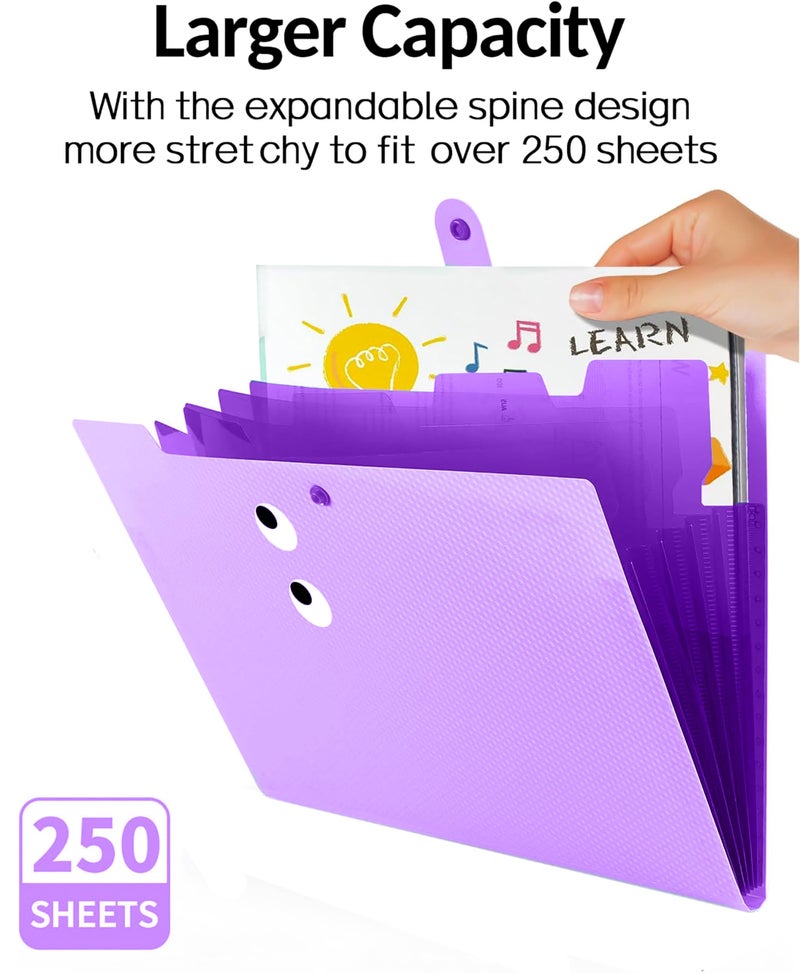 NISUN 5 Pocket Expanding File Folder with Fun Sticky Labels, Letter Size Accordion File Organizer, Portable Folders for Documents, Aesthetic Paper Organizer for School & Office (Purple) - Image 4