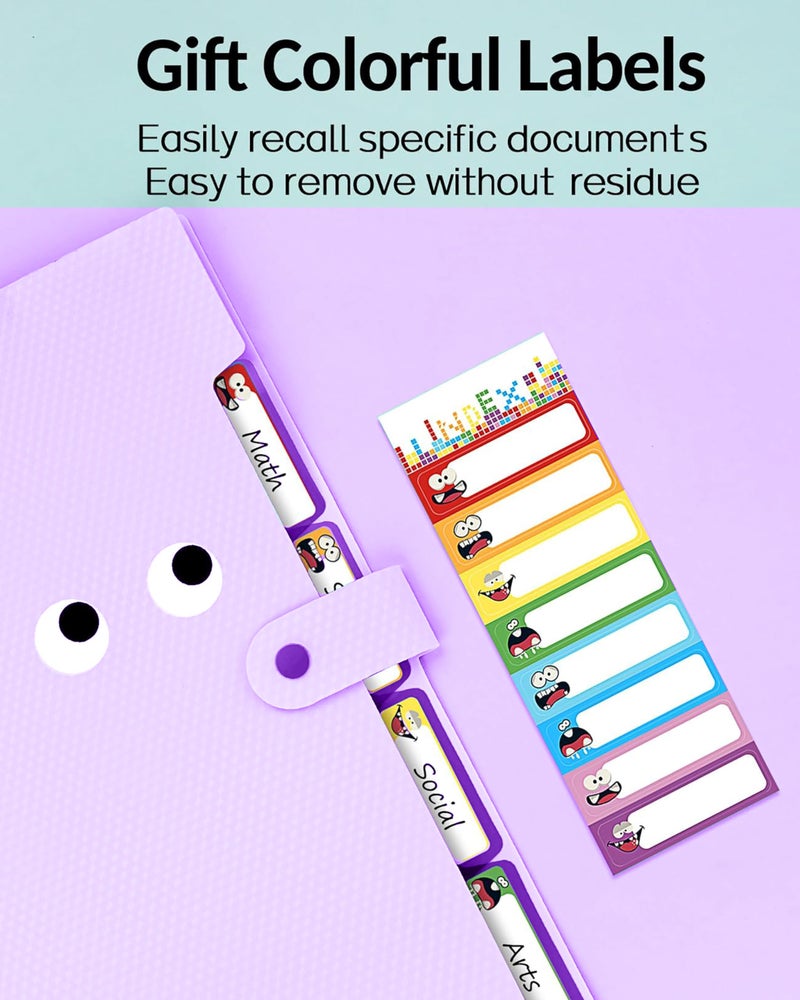 NISUN 5 Pocket Expanding File Folder with Fun Sticky Labels, Letter Size Accordion File Organizer, Portable Folders for Documents, Aesthetic Paper Organizer for School & Office (Purple) - Image 5