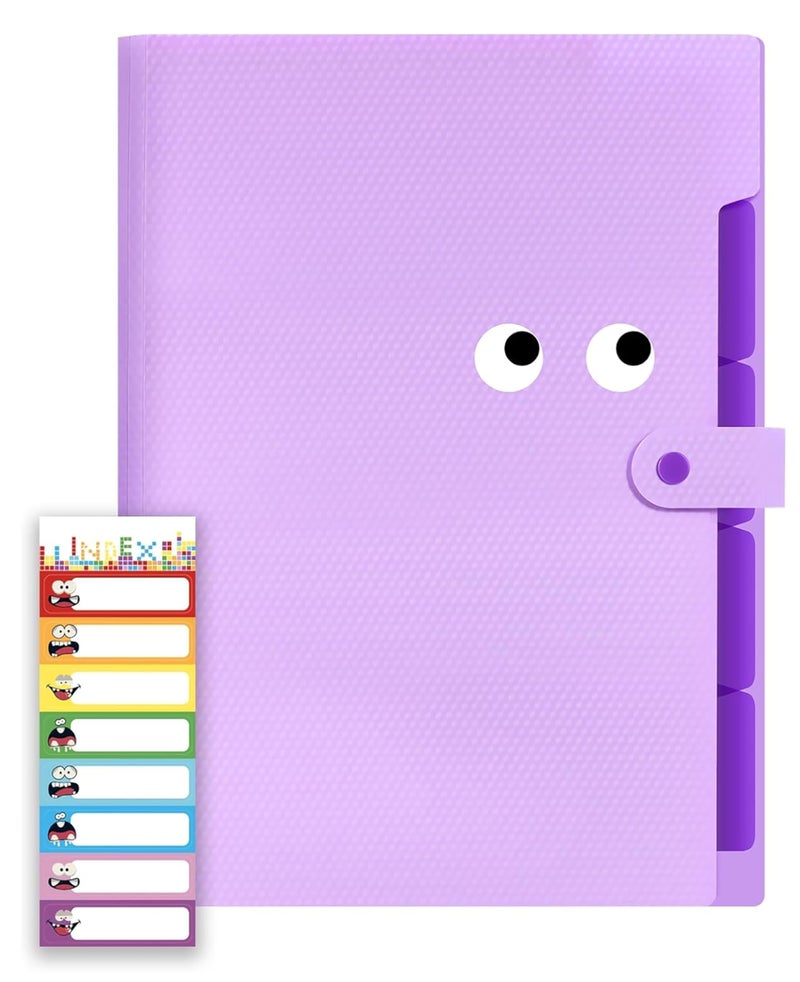 NISUN 5 Pocket Expanding File Folder with Fun Sticky Labels, Letter Size Accordion File Organizer, Portable Folders for Documents, Aesthetic Paper Organizer for School & Office (Purple) - Image 1