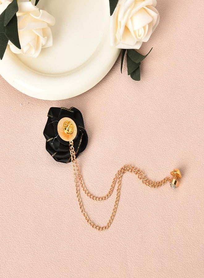 Xiyantiji Black Flower Pin for Men Suit Shirt Collar Tassel Chain Lapel Pins for Suits for Wedding Party Prom Accessories for Bridegroom Rose Flower Brooch Pins for Men Fashion Brooches and Pins - Image 5