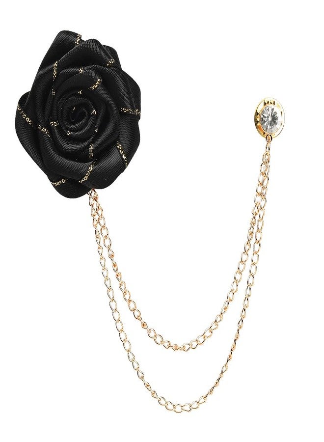 Xiyantiji Black Flower Pin for Men Suit Shirt Collar Tassel Chain Lapel Pins for Suits for Wedding Party Prom Accessories for Bridegroom Rose Flower Brooch Pins for Men Fashion Brooches and Pins - Image 1