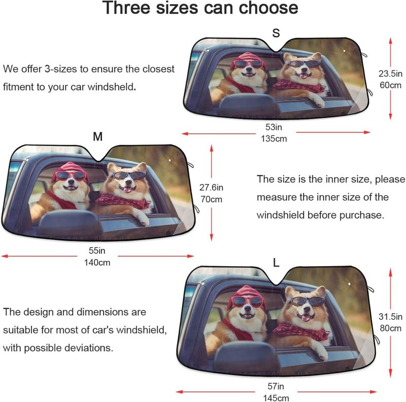 Two Cool Corgi Dogs Car Windshield Sun Shade Foldable Sun Visor Automotive Sunshades for Car Truck SUV Blocks UV Rays Keep Your Vehicle Cool - Image 5