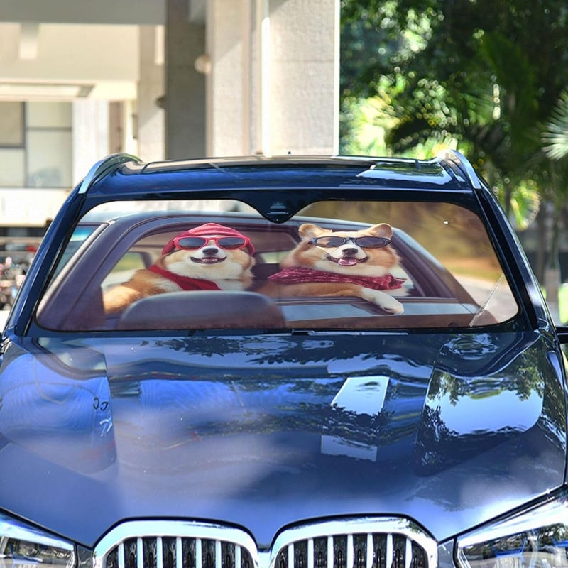 Two Cool Corgi Dogs Car Windshield Sun Shade Foldable Sun Visor Automotive Sunshades for Car Truck SUV Blocks UV Rays Keep Your Vehicle Cool - Image 4