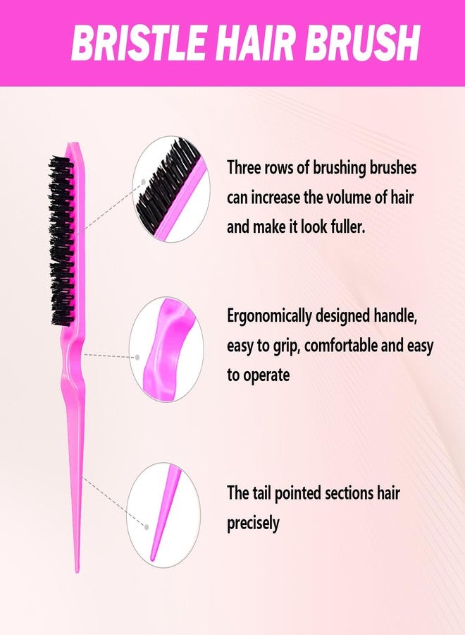 DAN Technology Hair Styling Set - 3 Pieces Teasing Comb, Rat Tail Comb, and Edge Brush for Slicking Baby Hair & Flyaways - Pink - Image 2