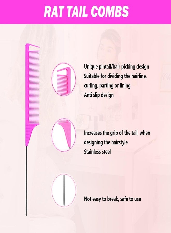 DAN Technology Hair Styling Set - 3 Pieces Teasing Comb, Rat Tail Comb, and Edge Brush for Slicking Baby Hair & Flyaways - Pink - Image 3