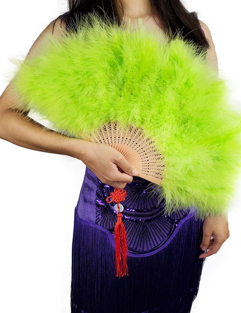 Happy Feather Handheld Marabou Feather Fan 1920s Vintage Style Flapper Hand Fan for Costume Party and DancingGreen
