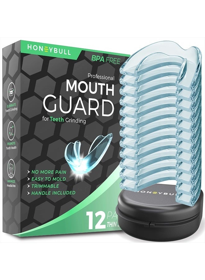 HONEYBULL Mouth Guard for Grinding Teeth [12 Pack - Thin] 1 Size for Light Grinding | Comfortable Custom Mouth Guard for Clenching Teeth at Night, Bruxism, Whitening Tray & Guard  - Image 1