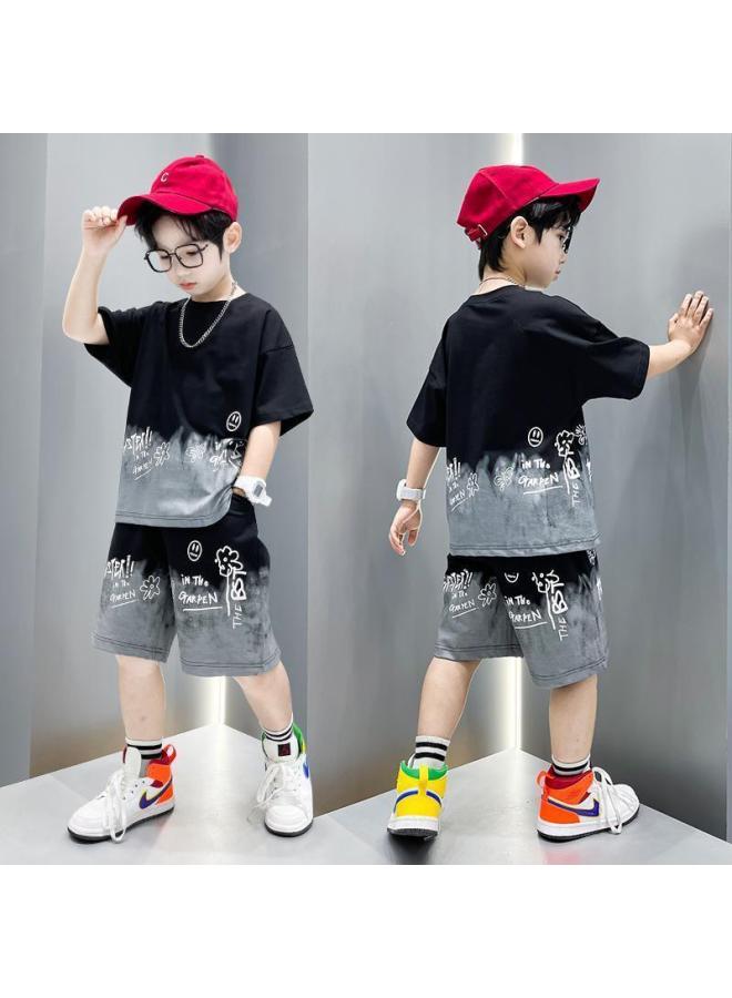 Boys' Outfit New Summer Korean Style Children's Summer Clothing For Older Kids, Trendy Short-sleeve Two-piece Set