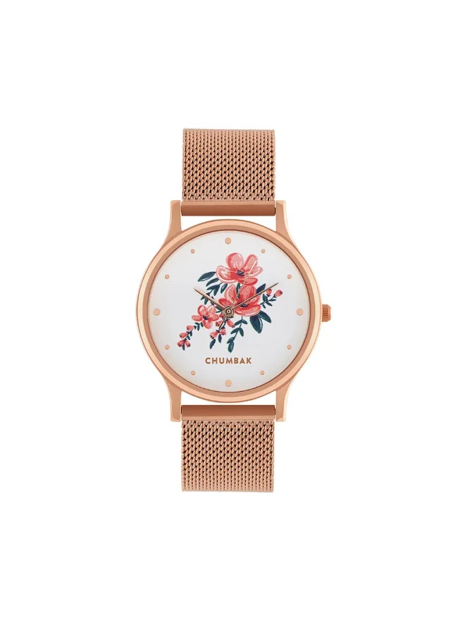 تشامباك TEAL by Chumbak Jungle Flowers Watch, Metal Mesh Strap