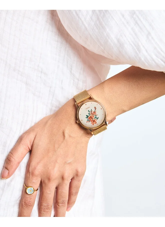 تشامباك TEAL by Chumbak Jungle Flowers Watch, Metal Mesh Strap