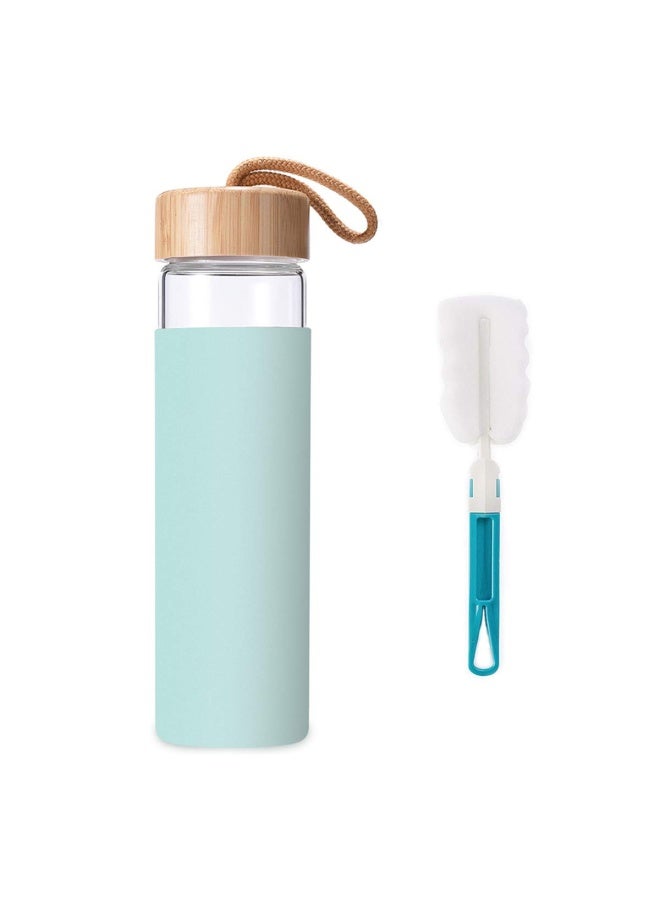 Yomious 20 Oz Borosilicate Glass Water Bottle with Bamboo Lid and Silicone Sleeve  Reusable BPA Free Drinking Bottle with Lids  Cute Bottle for Women  Glass Shaker Bottle Purist Blue - Image 2