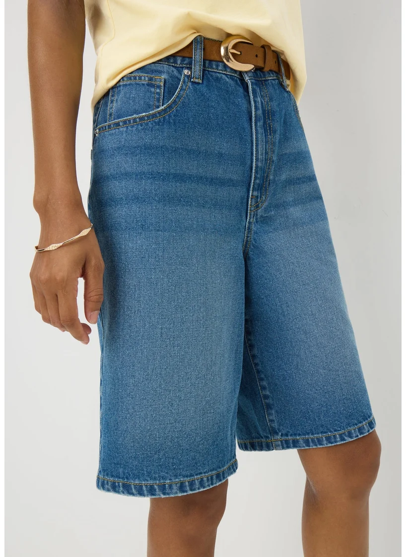Matalan Blue Mid Wash Relaxed Knee Denim Shorts