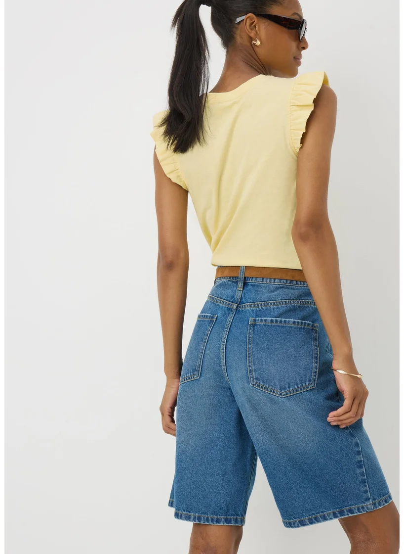 Matalan Blue Mid Wash Relaxed Knee Denim Shorts