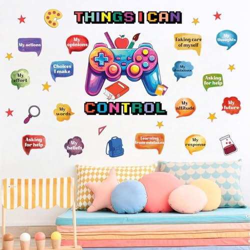 YIMEHDAN Things I Can Control Watercolor Game Wall Decal, Psychologically Inspirational Quote Vinyl Wall Sticker, Removable Gamer Self Affirmation Artwork for School Classroom Playroom Game Room Decor - Image 1