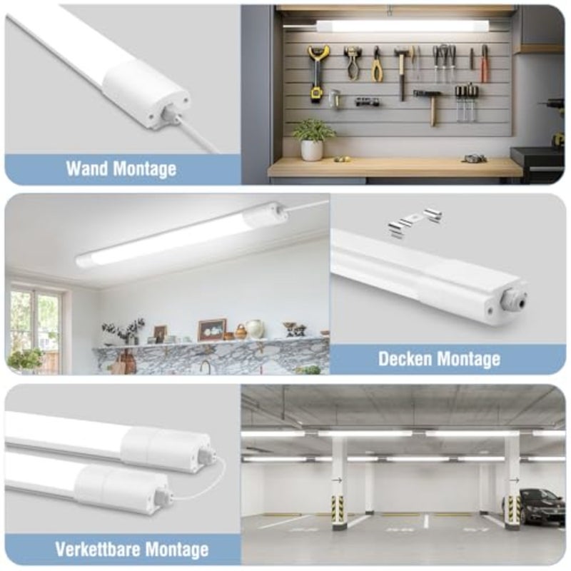 أنبوب LED 90 سم، 30 وات 3300 لومن LED أنبوب فلورسنت IP65 مقاوم للماء LED شريط عرض وحدة إضاءة LED مدمجة للمطبخ، المرآب، غرفة التخزين، الحمام، المكتب، طاولة العمل، أبيض محايد 4000 ك - Image 4