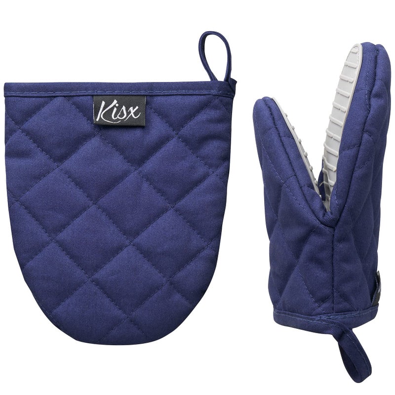 Kisx Oven Mitts Heat Resistant - (Blue Color) Mini Oven Mitts, Silicone Gloves Heat Resistant, Kitchen Gloves for Cooking, Silicone Oven Mitts & Pot Holders Sets, Kitchen Pot Holders & Oven Mitts Sets - Image 1