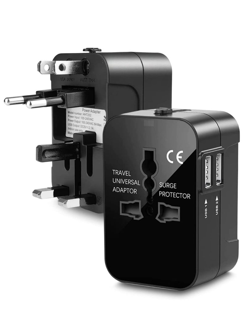 Universal Travel Adapter with 2 USB-A Ports Worldwide Travel Adapter International with USB Ports Multi Travel Power Adapters Plug All-In-One Converter Plug for European UK/EU/US/AUS - Image 1