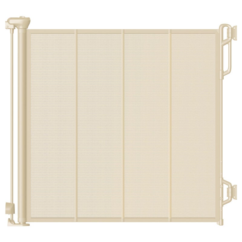 SPACEANY Reinforced Retractable Baby Gate or Mesh Dog Gate,Easy to Use for Stairs, Doorways, Hallways, Indoor, Outdoor, Wide Pet Gate 33.5" Tall, Extends to 55" Wide, Cream - Image 1