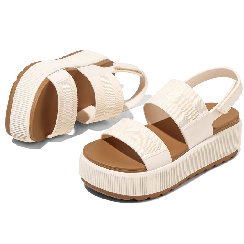 Lovee Cosee White Platform Sandals for Women 2026 Flatform Water Sandals Chunky Wedge Lug Sole Lightweight Comfortable Summer Outfit Walking Beach Vacation Essentials Trendy Shoe Resort Wears Size 9 - Image 4