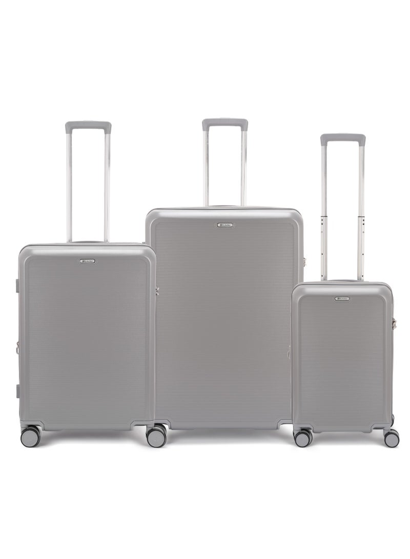 Echolac Sense 56+67+78cm Hardcase Expandable 4 Double Wheel 3 Piece Luggage Trolley Set Silver - Image 1