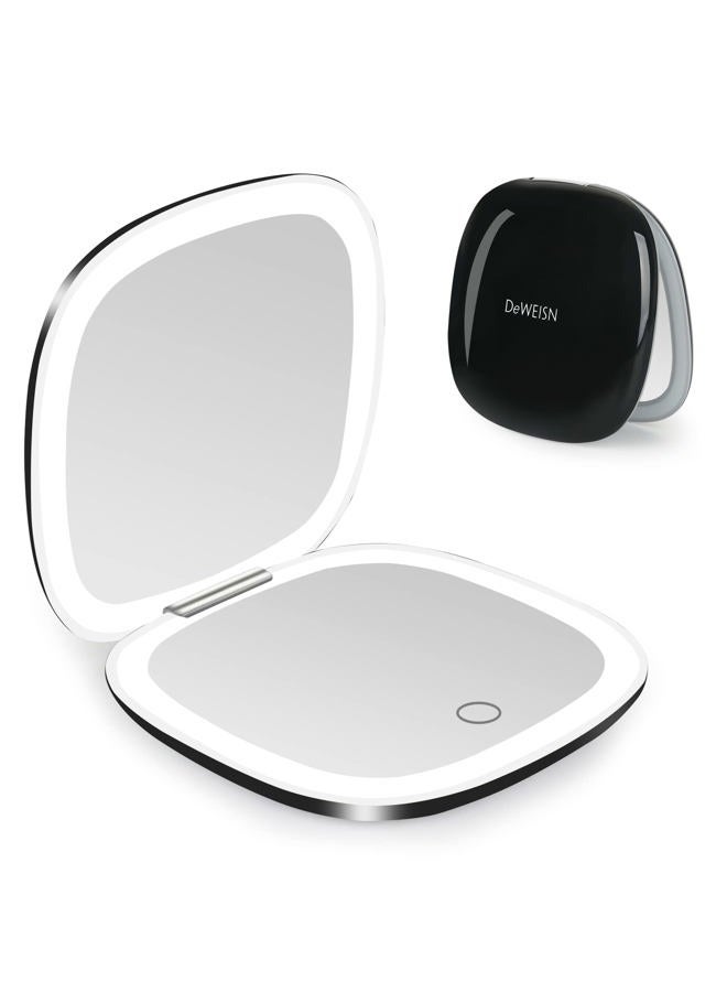 DeWEISN Compact Mirror, Lighted Travel Makeup Mirror with 1X/10X Magnifying Double Sided Dimmable Portable Pocket Mirror for Handbag, USB Charging(Black) - Image 1