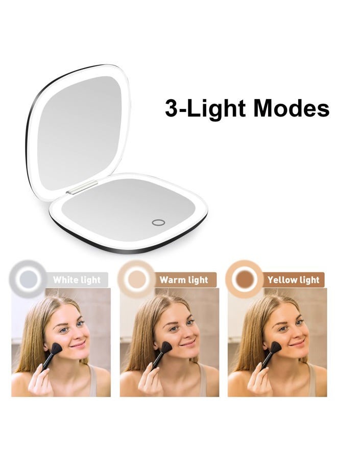DeWEISN Compact Mirror, Lighted Travel Makeup Mirror with 1X/10X Magnifying Double Sided Dimmable Portable Pocket Mirror for Handbag, USB Charging(Black) - Image 4