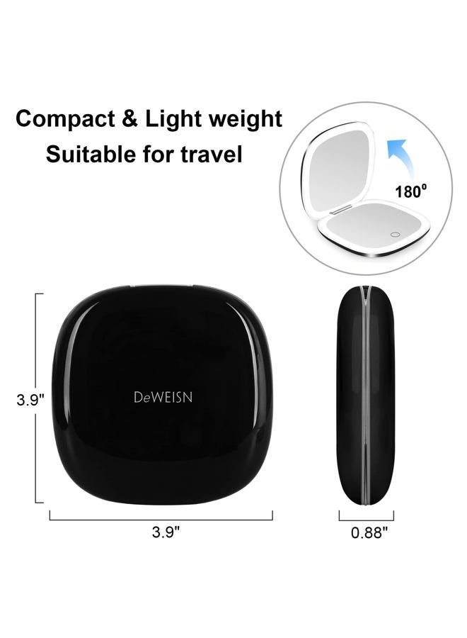DeWEISN Compact Mirror, Lighted Travel Makeup Mirror with 1X/10X Magnifying Double Sided Dimmable Portable Pocket Mirror for Handbag, USB Charging(Black) - Image 2