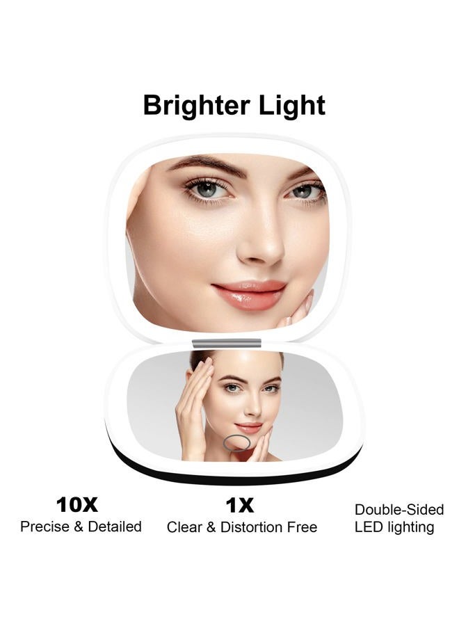 DeWEISN Compact Mirror, Lighted Travel Makeup Mirror with 1X/10X Magnifying Double Sided Dimmable Portable Pocket Mirror for Handbag, USB Charging(Black) - Image 3
