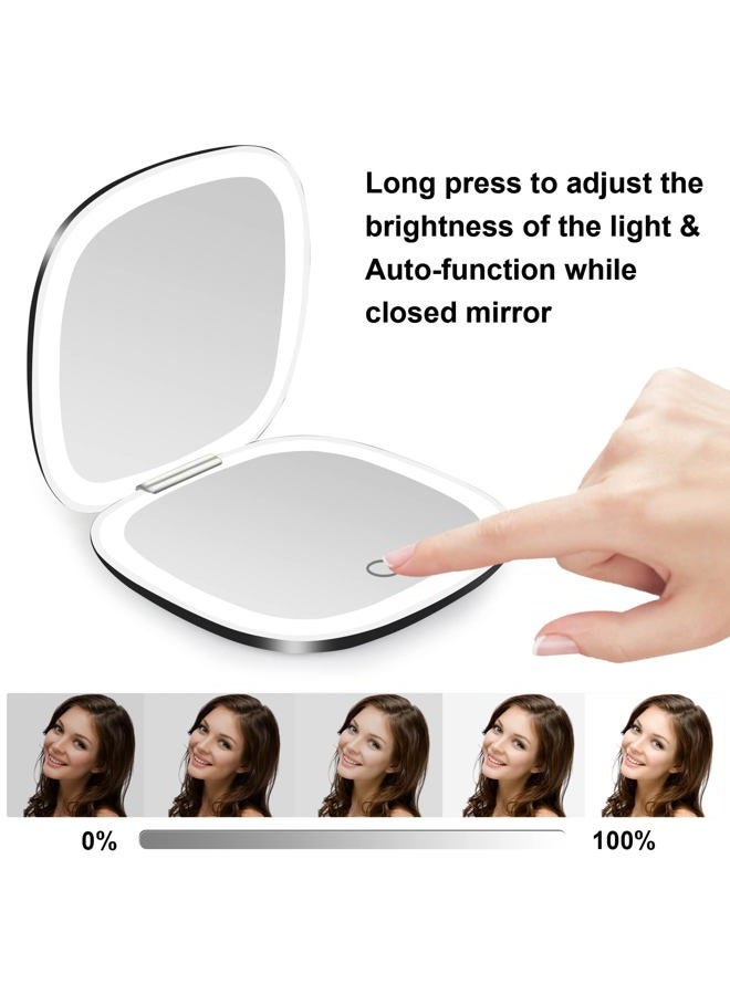 DeWEISN Compact Mirror, Lighted Travel Makeup Mirror with 1X/10X Magnifying Double Sided Dimmable Portable Pocket Mirror for Handbag, USB Charging(Black) - Image 5