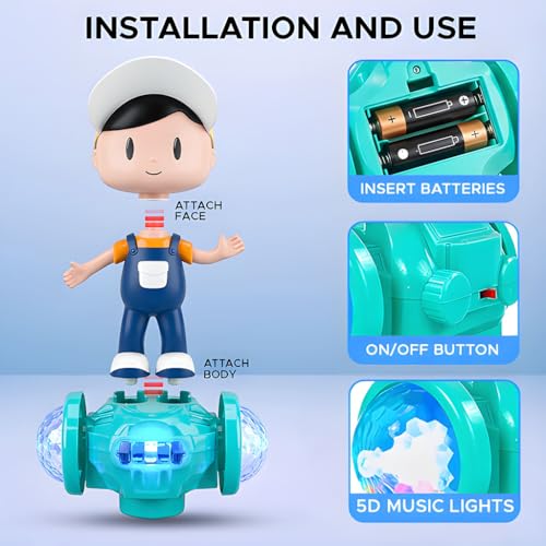 NHR Musical Dancing Boy Toy for Kids and Children, 360° Rotating Bump & Go Action with Lights & Sound, Musical Toy for Toddlers, Birthday Gift for Boys & Girls (1+ Years) - Image 5