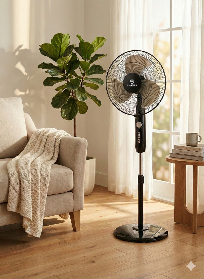 Havells Standard 16" Stand Fan – Glanzo Model | 50W Powerful Copper Motor | 3 AS Aerodynamic Blades | Adjustable Height | Wide-Angle Oscillation | Low Noise Operation | Durable Black Finish | model number FOSGZBLK16021 - Image 2