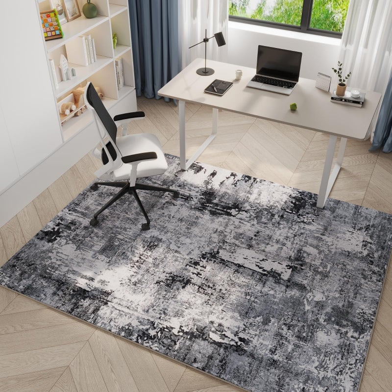 Rugcomf 4x6 Rug Washable Boho Soft Area Rug Abstract Pattern Non-Slip Faux Wool Vintage Rug for Living Room, Bedroom Rug, Farmhouse, Dining Room, Kids Playroom, Grey and Black - Image 5