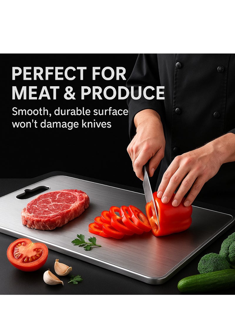 Golden Apple Market (35*25*0.2) Heavy Duty 304 Stainless Steel Cutting Board for Kitchen Double-Sided Non-Slip Chopping Board for Meat Vegetables Fruit,Cheese Easy to Clean Scratch Resistant Mold-Proof  - Image 4