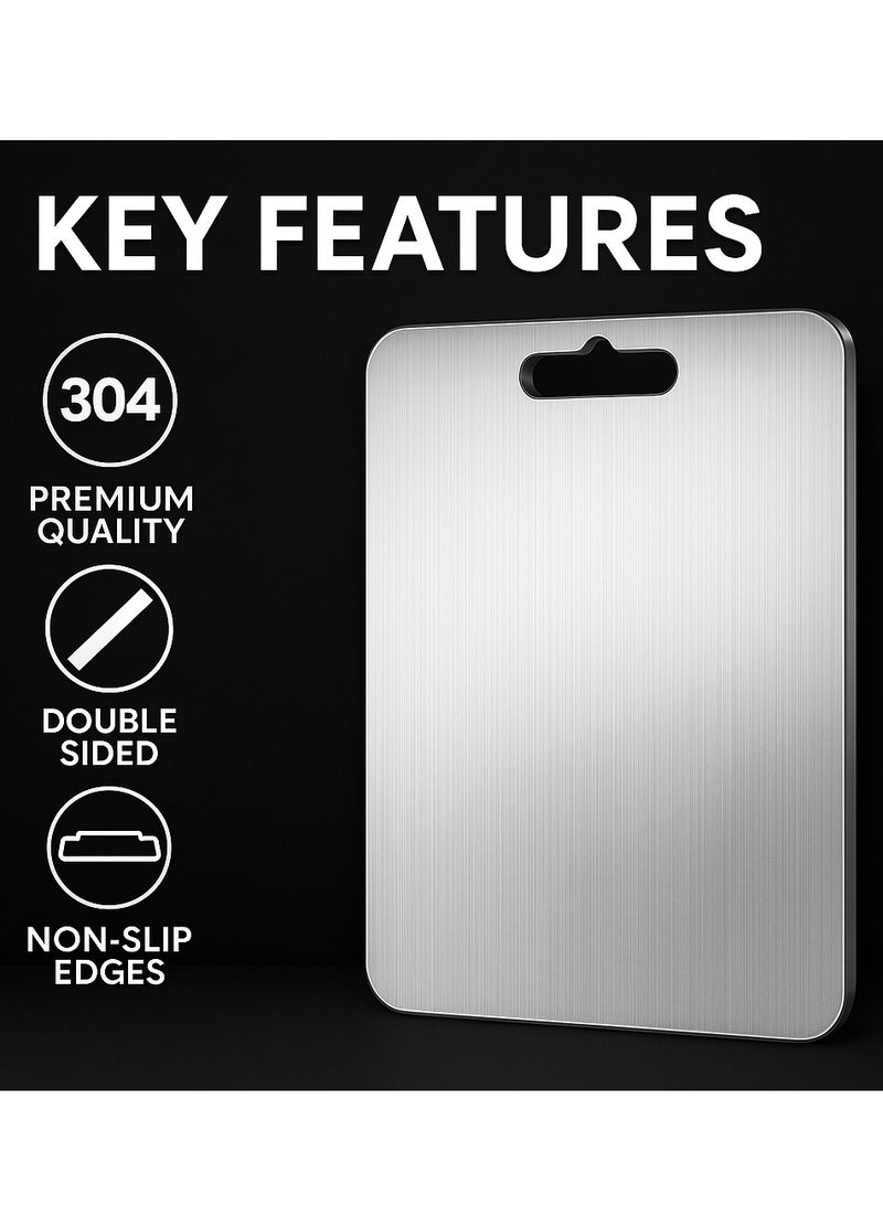 Golden Apple Market (35*25*0.2) Heavy Duty 304 Stainless Steel Cutting Board for Kitchen Double-Sided Non-Slip Chopping Board for Meat Vegetables Fruit,Cheese Easy to Clean Scratch Resistant Mold-Proof  - Image 2