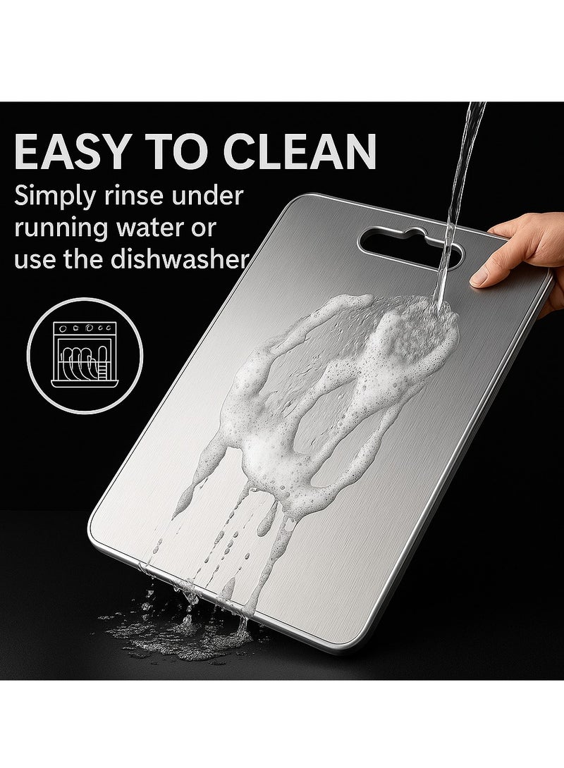Golden Apple Market (35*25*0.2) Heavy Duty 304 Stainless Steel Cutting Board for Kitchen Double-Sided Non-Slip Chopping Board for Meat Vegetables Fruit,Cheese Easy to Clean Scratch Resistant Mold-Proof  - Image 5