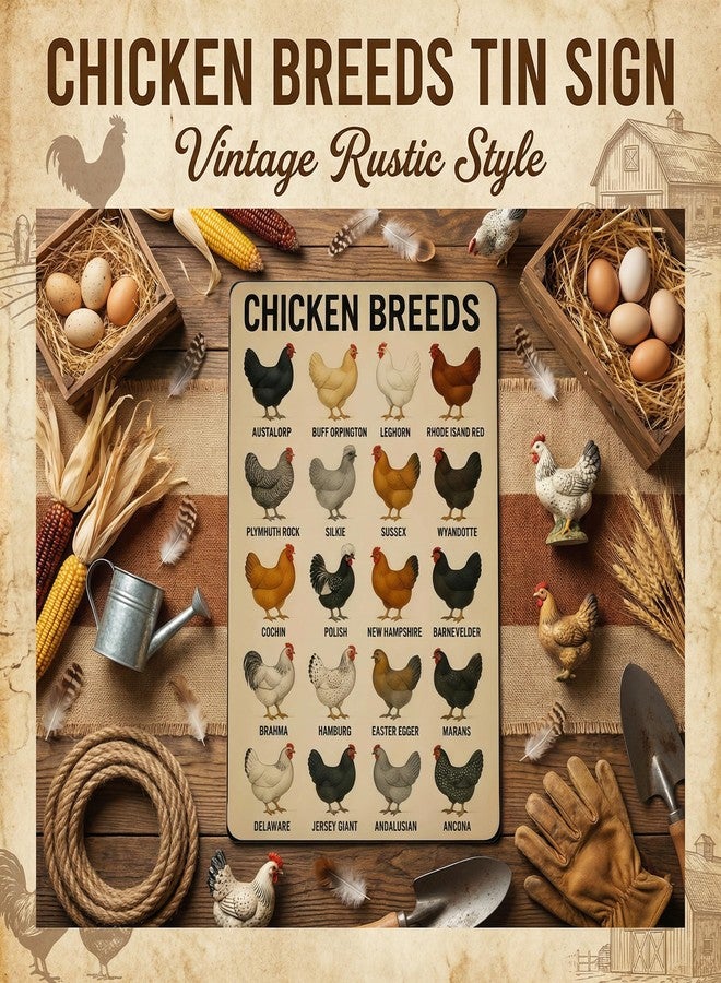 Funnysign Rooster Lovers Gifts Chicken Breeds Vintage Tin Sign for Home Kitchen Farm Chicken Coop Decor 8 x 12 Inches (3844) - Image 4