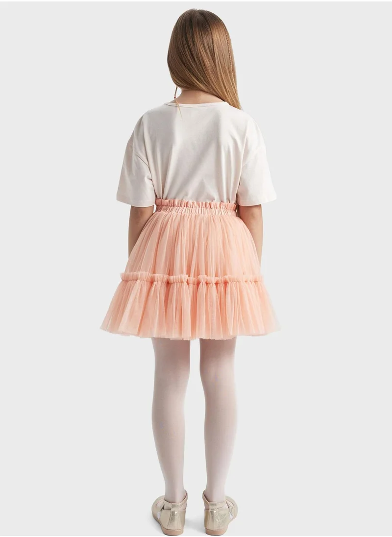 ديفاكتو Girl Elastic Waisted Tulle Skirt