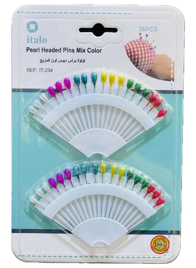 Italo Pearl Headed Pins Mix Color 36Pcs - Image 1