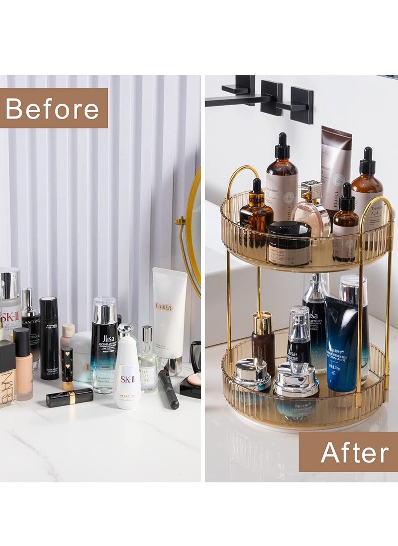 Sharpdo Rotating Makeup Organizer for Vanity 2 Tier, High-Capacity Skincare Clear Make Up Storage Perfume Organizers Cosmetic Dresser Organizer Countertop 360 Spinning  - Image 4