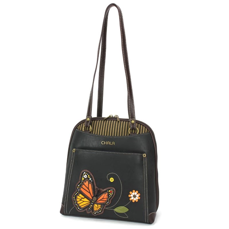 CHALA Convertible Backpack Purse - Women Convertible Shoulder Purse with Adjustable Strap - Monarch Butterfly - black - Image 4